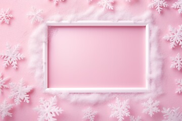 Pink Christmas Background with Snowflakes Frame