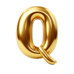 Gold metallic Q alphabet balloon Realistic 3D on white background.