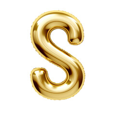 Gold metallic S alphabet balloon Realistic 3D on white background.