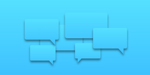 Set of speech bubbles icons. Blue speech bubbles on a blue background. Communication between people, a kind of active conversation. Balloons Communication Header. Vector illustration.
