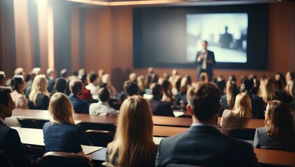  photo of a conference presentation in a large room - obrazy, fototapety, plakaty