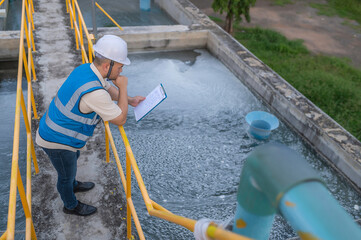 Environmental engineers work at wastewater treatment plants,Water supply engineering working at...