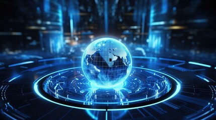 3D image of modern technology, hologram digital globe earth  technology screen background.