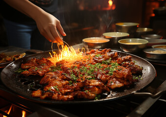 Naklejka premium chef preparing food in a restaurant