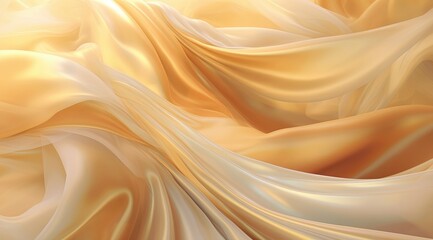 Elegant folds of cream and gold fabric with a luxurious feel, ideal for high-end design. Great for interior designers or fabric retailers as a backdrop or example of quality material. - obrazy, fototapety, plakaty