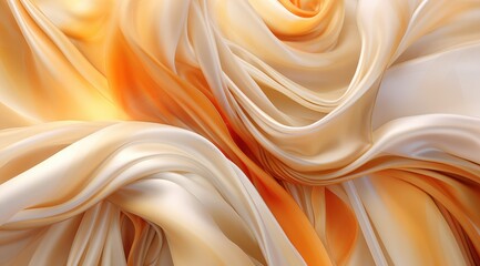 Elegant swirls of cream and orange fabric in a soft, flowing texture. Suitable for interior design,...