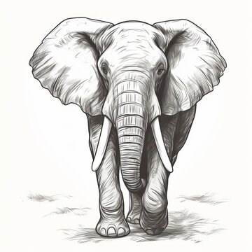 elephant big animal hand drawn  illustration realistic sketch, Generative AI