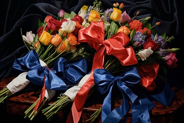 Congratulations, ribbons and bouquets and gift giving on graduation day. generative AI