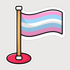 Transgender flag. Isolated vector icon. LGBT sign for gay pride, safe space. Pink blue white trans flag symbol. Simple flat illustration. Cute line art sticker