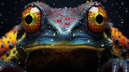 Kussenhoes chameleon toad closeup with water drops © Sheviakova