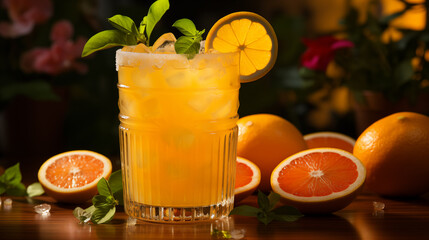 glass of orange juice with lime and mint