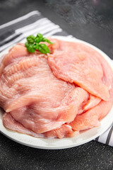 raw turkey fillet slice fresh poultry meat healthy eating cooking meal food snack on the table copy space food background rustic top view keto or paleo diet