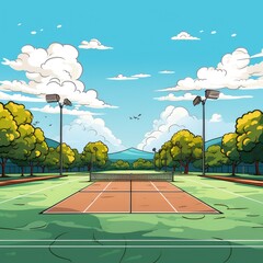 Tennis brown field illustration, generative AI