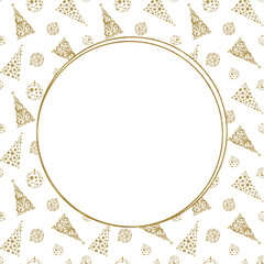 Hand-drawn watercolor illustration. Seamless pattern with Christmas trees and toys. Gold color. For package, greeting cards, covers, flyers