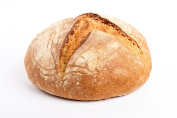 Fresh crispy round wheat bread on a white background isolated