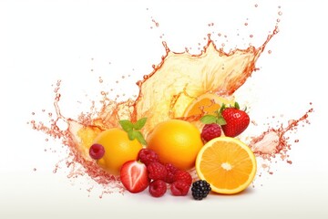 Isolated fruit juice splashes on white background