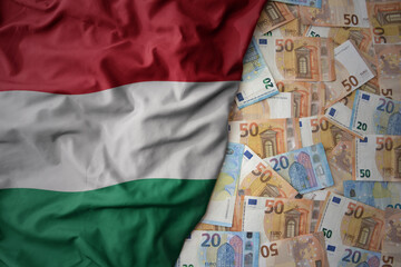 colorful waving national flag of hungary on a euro money background. finance concept