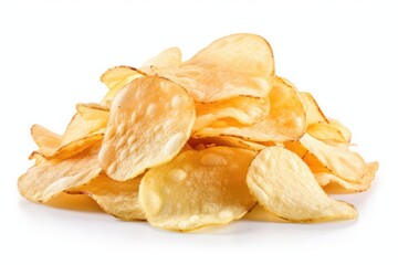 Isolated potato chips on a white background