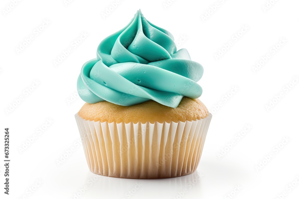 Wall mural Isolated white cupcake with teal icing