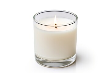 Isolated white candle in glass on white background