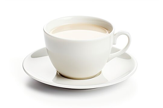 Isolated white cup of tea with milk made of porcelain
