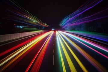 Colorful blurry road at night. Generative AI