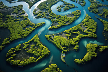 Obraz premium Meandering River Through Lush Greenery, Aerial View of amazonas