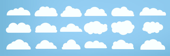 Group of white clouds object used in cloud concepts, clouds element, clouds object, clouds caroon style, in a flat design. White cloud collection