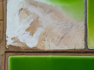 Abstract aerial close up of lithium fields or evaporation ponds in the Atacama desert, South...