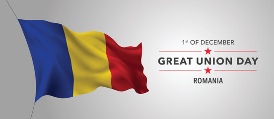 Romania great union day greeting card, banner with template text vector illustration