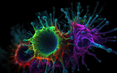 Highly detailed vibrant colors micrograph view of viruses