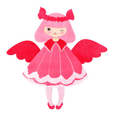 Angel with short hair wings in pink dress