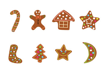 Fototapeta na wymiar Ginger Bread Cookies Isolated on White. Winter season and holiday celebration concept vector art