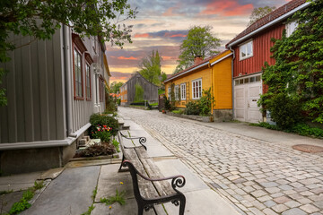 Residential district Bakklandet, Trondheim - obrazy, fototapety, plakaty