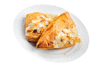 almond triangle cake cream puff pastry sweet dessert delicious healthy eating cooking appetizer meal food snack on the table copy space