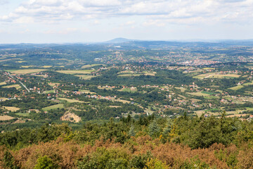 Fototapeta na wymiar A hidden viewpoint, a view of Sumadija and Avala from a wooden tower