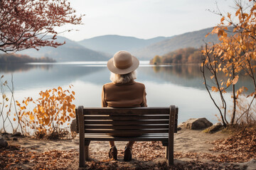 person sitting on a bench at the lake - Powered by Adobe