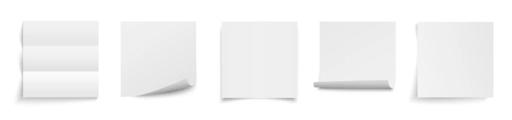 Foto op Canvas Set empty white sticky paper sheet, blank white paper opened, sticky paper sheet curled corner of with shadow - stock vector © dlyastokiv