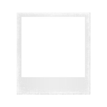 Empty white polaroid photo frame with scratches, old photo card film analog frame mockup - stock vector