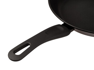 Metal frying pan with non-stick coating for cooking and serving food for all types of electric and gas stoves isolated on a white background