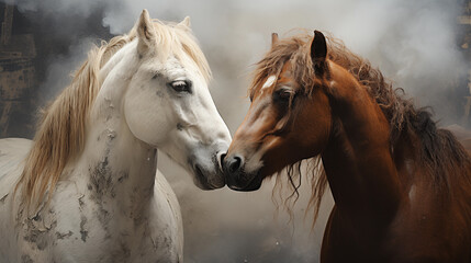 Obraz na płótnie Canvas portrait of two horses