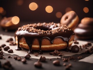 close up view of chocolate donut at bakery, blurry background
 - Powered by Adobe