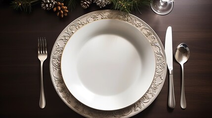 New Year's table set with cutlery and plate.