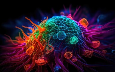 Highly detailed vibrant colors micrograph view of viruses