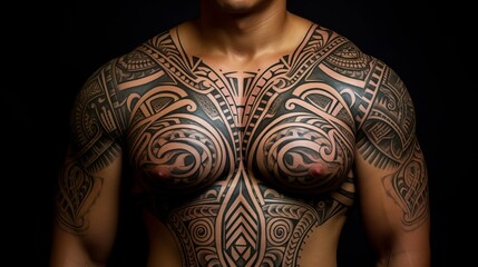 tattoos on the body in the Polynesian style.