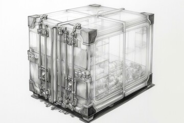 a drawing of a transparent container. Generative AI