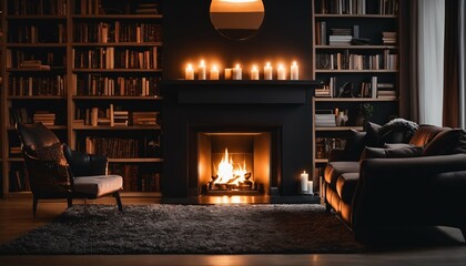 Warm fire in fireplace room: Surrounded by bookshelves and comfortable armchairs