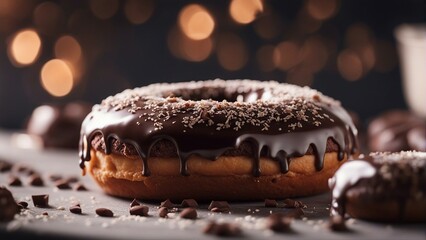 delicious chocolate donut, blurry background
 - obrazy, fototapety, plakaty