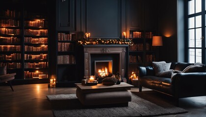Warm fire in fireplace room: Surrounded by bookshelves and comfortable armchairs