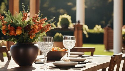 Fireplace and outdoor deck in sunny dining space